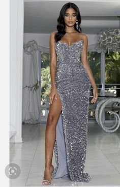 Silver Gowns Elegant, Silver Prom Dress Sparkly, Silver Dresses Elegant, Sparkly Formal Dresses, Silver Long Dress, Long Silver Dress, Event Gowns, Silver Sparkly Dress, Bride Maids