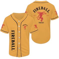 Basic Fireball Whiskey Baseball Jersey | Fireball Jersey Shirt Whiskey Shirt, Baseball Jersey Men, Custom Buttons, Team Apparel, Baseball Shirts, Baseball Jersey, Baseball Jerseys