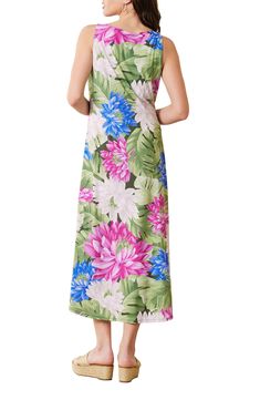 You'll definitely want to pack this soft and stretchy midi dress patterned in a vibrant floral print for your next sunny vacation destination. The easy fit and wrinkle-resistant fabric with built-in UV protection make it perfect for exploring in style. 49" length Slips on over head Jewel neck Sleeveless UPF 30+ sun protection Wrinkle resistant Unlined 95% recycled polyester, 5% spandex Machine wash, tumble dry Imported Tropical Multicolor Midi Dress With Floral Print, Multicolor Floral Print Midi Beach Dress, Multicolor Floral Print Midi Dress For Beach, Tropical Multicolor Midi Dress With Vibrant Print, Casual Multicolor Tropical Print Midi Dress, Casual Multicolor Midi Dress With Tropical Print, Tropical Floral Print Midi Dress For Beach Season, Tropical Floral Print Midi Dress For Beach, Multicolor Printed Midi Dress For Vacation