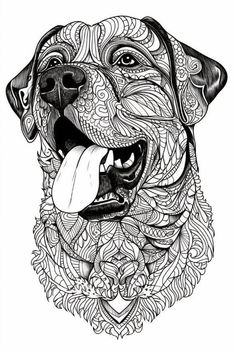 a drawing of a dog with its tongue out