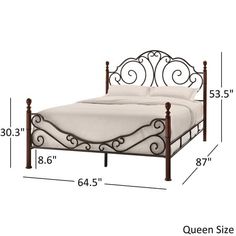 a bed with measurements for the frame and headboard on it's side,