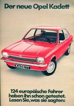 an advertisement for the new opel kadeit car, in red and white