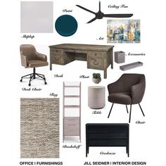 the interior design board is organized and ready to be used in various rooms, including an office