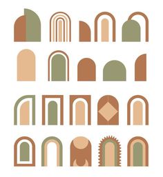 an assortment of archs and doorways in different colors on a white background illustration