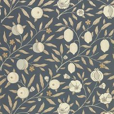 an image of a wallpaper with flowers and leaves on the backgroung