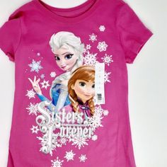 Disney Pink Frozen Tee Shirt. Sisters Forever Elsa And Anna Disney Halloween Shirts, Mickey Mouse Shorts, Minnie Mouse Shirts, Elsa And Anna, Minnie Mouse Girl, Minnie Mouse Bow, Sisters Forever, Disney Tees, Kids Graphic Tees