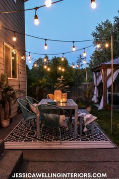 patio with glowing string lights hung from poles Backyard String Lights, Outdoor String Lights Patio, Diy String Lights, Boho Patio, Patio String Lights, Outside Patio, Backyard Lighting, Have Inspiration, Outdoor Patio Lights