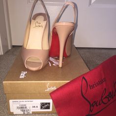 Authentic, Brand New Talon 120 Patent Leather Open Toe Sling Backs In Nude. Size 39.5. Never Worn, In Perfect Condition. Purchased For $925. Willing To Negotiate. Luxury Slingback Pumps With Red Sole And Ankle Strap, Luxury Ankle Strap Slingback Pumps With Red Sole, Designer Slingback Pumps With Red Sole, Designer Slingback Heels With Red Sole, Designer Slingback Heels With Heel Strap, Luxury Red Sole Slingback Heels, Designer Slingback Heels With Sculpted Heel, Designer Open Heel Slingback Pumps, Designer Open Toe Slingback Pumps With Padded Heel