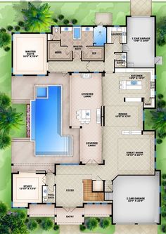 this is an aerial view of the house plan