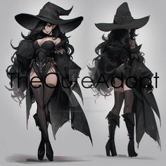 an image of a woman dressed up as a witch with long black hair and boots