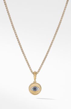 18-karat yellow gold. Diamond and blue sapphire. Total diamond weight: 0.04ct. Charm, 3/8"W x 3/4"L. Chain sold separately. Imported. Style Name:David Yurman Evil Eye Charm Enhancer. Style Number: 6156617. Evil Eye Amulet, Diamond Guide, Evil Eye Charm, David Yurman, Evil Eye, Blue Sapphire, Gold Diamond, Gold Necklace, Sapphire