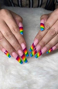 Rainbow Pride Nails, Acrylic Nails Pretty, Ombre Nail Colors, Luxury Nail Salon, Best Eyelash Extensions, Nails Long Acrylic, Freestyle Nails, Beauty Nail Salon, Rainbow Nails Design