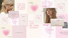 the collage has pink hearts and pictures on it, as well as two women