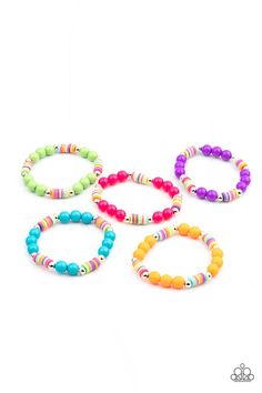 Bracelets in assorted colors. Featuring a variety of rubbery multicolored accents, this colorful stretchy bracelet is in the shade of Green.

Sold as one kid's bracelet. Y2k Bracelets, Shades Of Blue Green, Paparazzi Accessories Jewelry, Stretchy Beaded Bracelet, Bracelet Kit, Bracelets Patterns, Making Bracelets, Kids Bracelets, Bracelet Kits