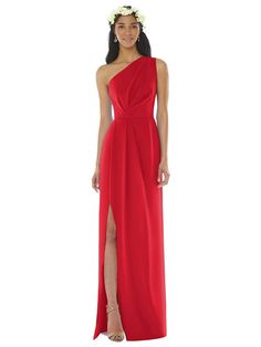 One-Shoulder Draped Bodice Column Gown | The Dessy Group Pre-draped Evening Dress For Bridesmaid, Pre-draped Evening Dress With Pleated Back For Wedding, Bridesmaid Draped Gown, Wedding Evening Dress With Pleated Back And Draped Shape, Draped Gown With Fitted Bodice For Bridesmaids, Draped Bridesmaid Gown With Fitted Bodice, Pre-draped Bridesmaid Gown, Pre-draped Bridesmaid Gown With Ruched Bodice, Bridesmaid Gown With Ruched Bodice And Draped Shape