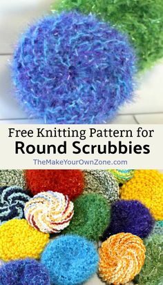 crochet pattern for round scrubbies with text overlay that reads free knitting pattern for round scrubbles