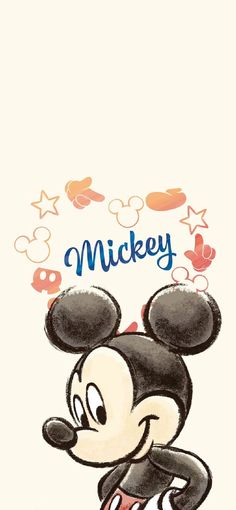 an image of mickey mouse with the word mickey on it's face and ears