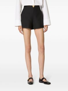 Valentino Garavani Crepe Couture Tailored Shorts | Black | FARFETCH Tailored Shorts, Full Look, Shorts Black, Dress Romper, Black Silk, Wearing Black, Valentino Garavani, Wool Blend, Casual Dresses