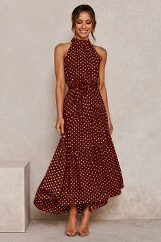 Description: Neckline: Round Neck Sleeve Length: Sleeveless Dress Length: Maxi Pattern Type: Print Material:Chiffon Waist: Elastic Size Chart: Size Bust Waist Length inch cm inch cm inch cm S 35 88 27 68 51 130 M 36 92 28 72 52 131 L 38 96 30 76 52 132 XL 39 100 31 80 52 133 2XL 41 104 33 84 53 134 Size Conversions EUR UK US,CA S 36 38 8 10 2 4 M 38 40 12 14 6 7 L 42 44 16 18 10 12 XL 46 48 20 22 14 16 2XL 50 52 24 26 18 20 Katherine Dress, Dot Print Dress, Fitted Maxi Dress, Calf Length Dress, Mode Casual, Form Design, Polka Dress, Skirt Design, Lovely Dresses