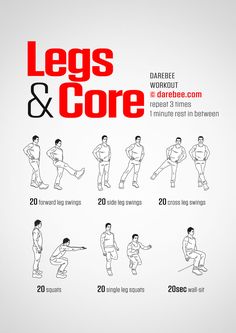 the poster shows how to do leg and core exercises