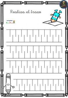 the spanish writing practice sheet for children to learn how to write and draw with pencils