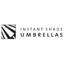 the logo for instant shade umbrellas, which is black and white with stripes on it