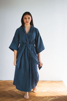 "SCROLL THE PHOTOS, THERE IS A PALETTE. size up to 7XL double layer muslin, 52 inches Ingredients: muslin 100% organic cotton, Material is produced in Korea Muslin is very comfortable and soft material, it's perfect for summer, beach, city life and for cozy calm home being🤍 Muslin breathes with your body and in same time is great for windy weather. If you will try it one time, you won't take this clothes off, just believe me!) Length:  130 cm 100 cm 80 cm * Type \"Japanese classic kimono\" * Lo Summer Linen Robe With Kimono Sleeves, Long Linen Kimono For Summer, Long Linen Kimono For Beach, Summer Long Linen Kimono, Long Linen Summer Robe, Summer Long Linen Robe, Beach Linen Robe With Kimono Sleeves, Beach Robe With Kimono Sleeves In Linen, Long Blue Kimono For Daywear