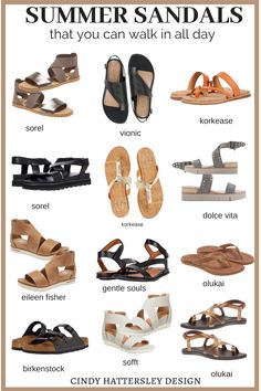 Summer Shoes 2023 Women, Cute Walking Sandals, Summer Walking Shoes, Walking Shoes Outfit, Comfortable Sandals For Walking, Summer Work Shoes, Summer Sandals Outfit, Best Travel Sandals, Summer Shoes 2023