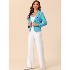 This stylish blazer is made from soft, features a well-tailored regular fit with a notched lapel and a flowing, open front. Elevate your office attire with this chic cropped blazer jacket, perfect for showcasing your top underneath. Its versatile solid color design makes it suitable for various occasions including everyday wear, business casual, office settings, formal events, cocktail parties, weekends, and meetings. Spring Tailored Career Blazer, Professional Blazer For Business Casual In Spring, Professional Spring Blazer For Business Casual, Single-button Career Blazer For Spring, Professional Spring Business Casual Blazer, Professional Semi-formal Spring Blazer, Notched Blazer For Spring Workwear, Spring Notched Blazer For Business Casual, Spring Notched Blazer For Workwear