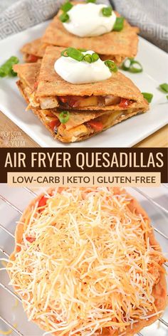 air fryer quesadillas on a plate with cheese