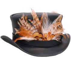 Black leather hatband with a large feather hatband (hat sold separately). The upfront plumage of feathers attached to a handmade heavy cowhide leather. This leather hatband with feathers is made of firm 4-5 oz. cowhide leather. This feather hatband simply ties on black with rawhide lacing and can be hot-glued in place to your favorite cowboy or tophat. Made in USA. One size fits all. [1#] extra large feather plumage handcrafted by Jamin Leather® firm leather band rawhide lace tied on black leather hatband top grain leather cowhide leather Made in USA IMPORTANT SPECIFICATIONS: MADE IN USA: This item is American Made and hand crafted by our Jamin Leather's® talented sewing and manufacturing staff or company partner. No one makes quality leather accessories quite like Jamin Leather. LEATHER: Feather Hat Bands For Western-themed Fall Events, Adjustable Black Top Hat With Feathers, Adjustable Feather Hat Bands For Fall, Adjustable Feathered Top Hat For Kentucky Derby, Adjustable Top Hat With Feathers And Wide Brim, Adjustable Top Hat With Feathers For Kentucky Derby, Western Wide Brim Top Hat With Feathers, Adjustable Brimmed Top Hat With Feathers, Western Costume Hat With Feathers