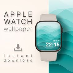 "teal abstract waves design for Apple Watch Wallpaper, Minimal Apple Watch Face, Teal Smartwatch Wallpaper, Ocean waves Apple Wallpaper design instant digital download, Apple Watch Screensaver, Apple watch series, Smartwatch lockscreen, Apple watch background wallpaper that fits most square screen Smart watches. This is an easy and creative way to style your Apple Watch! Mix & match with the watch face, the watch band and your outfit! ⭐️ Need more ideas? Visit our collection: www.etsy.com/shop/FunkyScreen  WHAT'S INCLUDED: * 1 JPG file sized at 3492x4250 pixels (300dpi high resolution) that works as a wallpaper for your Apple watch (or any other smartwatch with a square screen). * Installation guide. HOW TO DOWNLOAD: * After your payment is processed, you will receive an e-mail from Etsy w Wallpaper Apple Watch Nike, Smart Watch Wallpaper Nike, Watch Screensaver, Apple Watch Background, Wallpaper Waves, Smartwatch Wallpaper, Screen Installation, Watch Background, Wallpaper Minimal