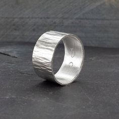 Hammered Silver Wide Band Ring, Wood Grain Ring, Minimalist Jewelry, Recycled Silver Ring Modern Hammered Wide Band Ring, Modern Wide Band Ring With Hammered Detail, Minimalist Hammered Wide Band Ring, Minimalist Hammered Sterling Silver Wide Band Ring, Jewelry Recycled, Bark Texture, Simple Band, Wide Band Ring, Wide Band Rings