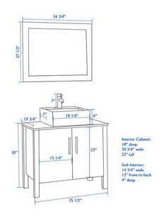 the measurements for a bathroom vanity and mirror