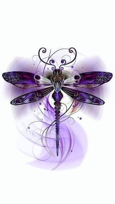 a purple dragonfly with intricate designs on it's wings