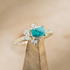 Product Details Ring Style: The "Aurae" is an Art Deco-style turquoise women's engagement ring with diamond accents.... Western Engagement Rings, Turquoise And Diamond Ring, Turquoise Engagement Ring, Turquoise Diamond Rings, Turquoise Wedding Rings, Turquoise Ring Engagement, Gothic Mode, Staghead Designs, Rustic Weddings