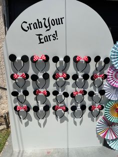 Grab your ears backdrop and ear holder Disney Theme One Year Old Birthday, Disney Theme Bday Party, Bipity Bopity Two Birthday, Disney Theme Park Birthday Party, Disney Jr Birthday Party Ideas, Disneyworld 1st Birthday, Disneyland Birthday Party Invitations, Disney Party Kids, Vintage Disneyland Backdrop