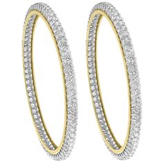 Single line 11.25 Ct Contemporary 18 K Yellow Gold & Diamond Eternity Bangle Pair It features Two bangles crafted from 18k Yellow gold embedded with 11.25 Carats of Round brilliant diamonds in two bangles . These are slide on bangles. Our charming bangle bracelet is embellished with fine dazzling diamonds weighing a total of 11.25 ct. This classic eternity bangle is made out of solid 18k yellow gold and weighs 31 grams. The pattern can be stacked with similar style bangles or worn as a stand-alo Single Line Diamond Bangles Indian, Modern Bangle, Bridal Jewellery Inspiration, Diamond Cuff Bracelet, Diamond Bangles, Modern Bracelets, Yellow Gold Bangle, Gold For Sale, Bangles Design