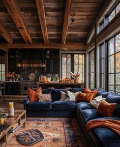 Blue Couch Living Room, Earthy Living Room, Cabin Living Room, Cabin Living, Home Addition, Modern Cottage, Living Room Decor Cozy, Blue Living Room, Rustic Living Room