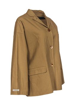 You'll be a knockout in neutral in this jacket from Piazza Sempione! This simple yet chic piece is perfect for any fall outfit. Throw it on over a chunky sweater and booties for a cozy and stylish look. Size M 92% Cotton, 8% Elastane Front button up closure Unlined Oversized style jacket Collared neckline Long sleeve Pockets on front waist Slits on sides of hem Shoulder to shoulder 16" Bust 48" Waist 48" Sleeve length 25" Shoulder to hem 27" Chic Brown Cotton Outerwear, Fall Cotton Khaki Blazer, Chic Oversized Cotton Outerwear, Oversized Khaki Blazer For Workwear, Khaki Cotton Outerwear For Fall, Oversized Khaki Blazer For Winter, Chic Everyday Cotton Outerwear, Chic Cotton Outerwear For Everyday, Casual Oversized Beige Blazer