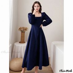 Olivia Mark - Chic Long-Sleeve Midi Dress Elegant Navy Dress, Midi Dress Elegant, Irregular Skirt, Dress Elegant Long, Navy Blue Midi Dress, Long Sleeve Midi, Navy Dress, Long Sleeve Midi Dress, Types Of Skirts