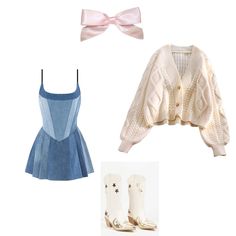 two pieces of clothing with bows and boots on the bottom, one in blue and one in white