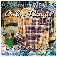 Ombré Distressed Flannel Shirt Custom order your Artist Designed Ombréd Acid Washed Flannel Shirt -- Specify color and Size in a note with your order... These one of a kind charmingly ombréd flannels shirts are artist designed with a five layer process and finished with an acid wash for a very soft feeling. S M L XL 2XL 3XL 4XL or children's sizes Blue Red Green Bronze Teal Yellow Orange 100% Cotton Wholesale orders are welcome. Message Robert for details. Ombre Flannel Shirt, Clothesline Diy, Bleached Flannel Shirt, Diy Furniture Bedroom, Zip Code Gifts, Flannel Shirts, Shirt Refashion, Teal Yellow, Antique Quilt