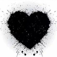 a black heart on a white background with splats and dots in the center