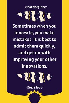 steve jobs quote about innovates and innovation on the side of a yellow background