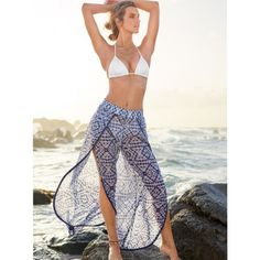 You'll Look Sheerly Stunning In These Peek A Boo Cover-Up Pants From Miken, A Chic Tulip Edge Hem And Split Leg Design That Adds A Beautiful Bohemian Vibe To Any Beach Look. Size Small New Without Tags! Pull On Styling; Elastic Waistband With Decorative Pop Pop Trim Tulip Hem Approximately 31.5" Length White & Cobalt Blue New Without Tags Venus Swimwear, Strappy Maxi Dress, Swim Cover Up Dress, Cold Shoulder Lace, Pop Pop, Coverup Skirt, Pom Pom Trim, Leopard Print Dress, Swim Cover