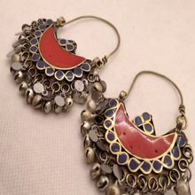 Classic Earrings, Stone Inlay, Ethnic Earrings, Blue Beads, Vintage Jewellery, Vibrant Red