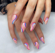 58 Swirl Nail Design Ideas for Your Next Mani Bright Swirl Nail Designs, Colorful Swirl French Tip Nails, Short Almond Swirl Nails, Full Coverage Nail Designs, Almond Shape Nail Art Designs, Swrill Design Nails Acrylic, Abstract Nails Design, Swirl Nail Art Designs, Nail Ideas Swirl