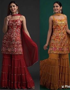 Orange Kurta Set Women, Short Kurti With Palazzo, Jay Goga, Cotton Dress Pattern Indian, Suits Sharara, Red Sharara, Short Kurtas, Wedding Bucket, Indian Dress Up