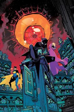 batman and catwoman on top of a building